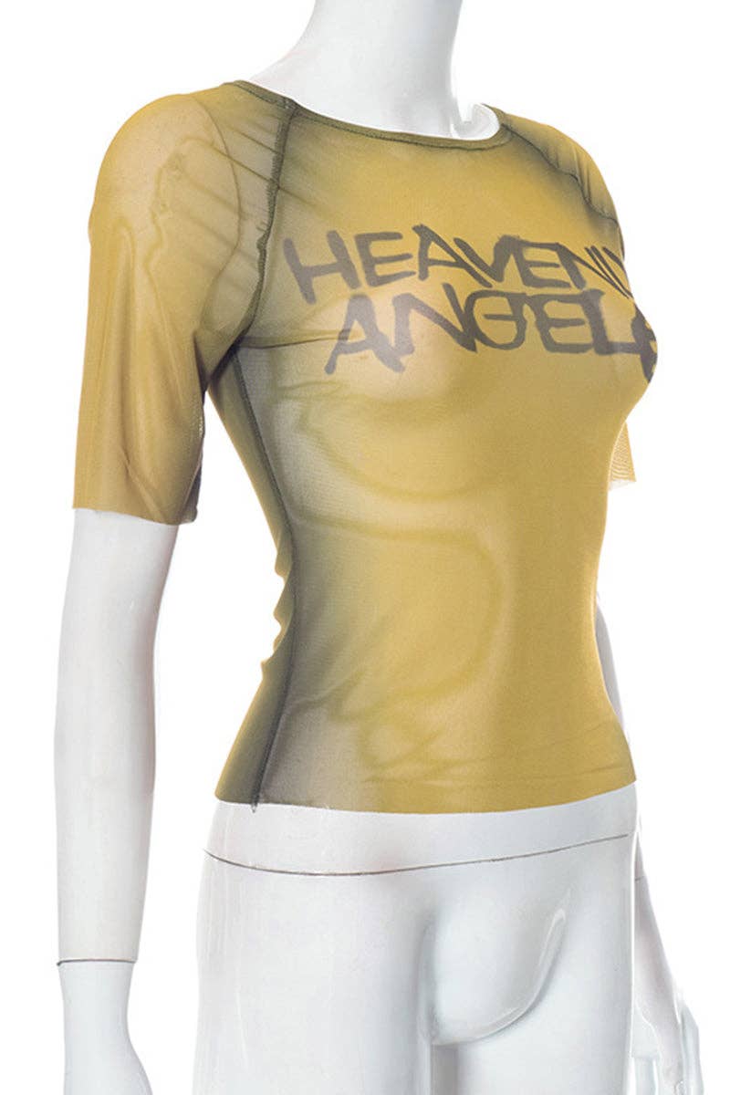 Graphic Sheer Short-Sleeve Top