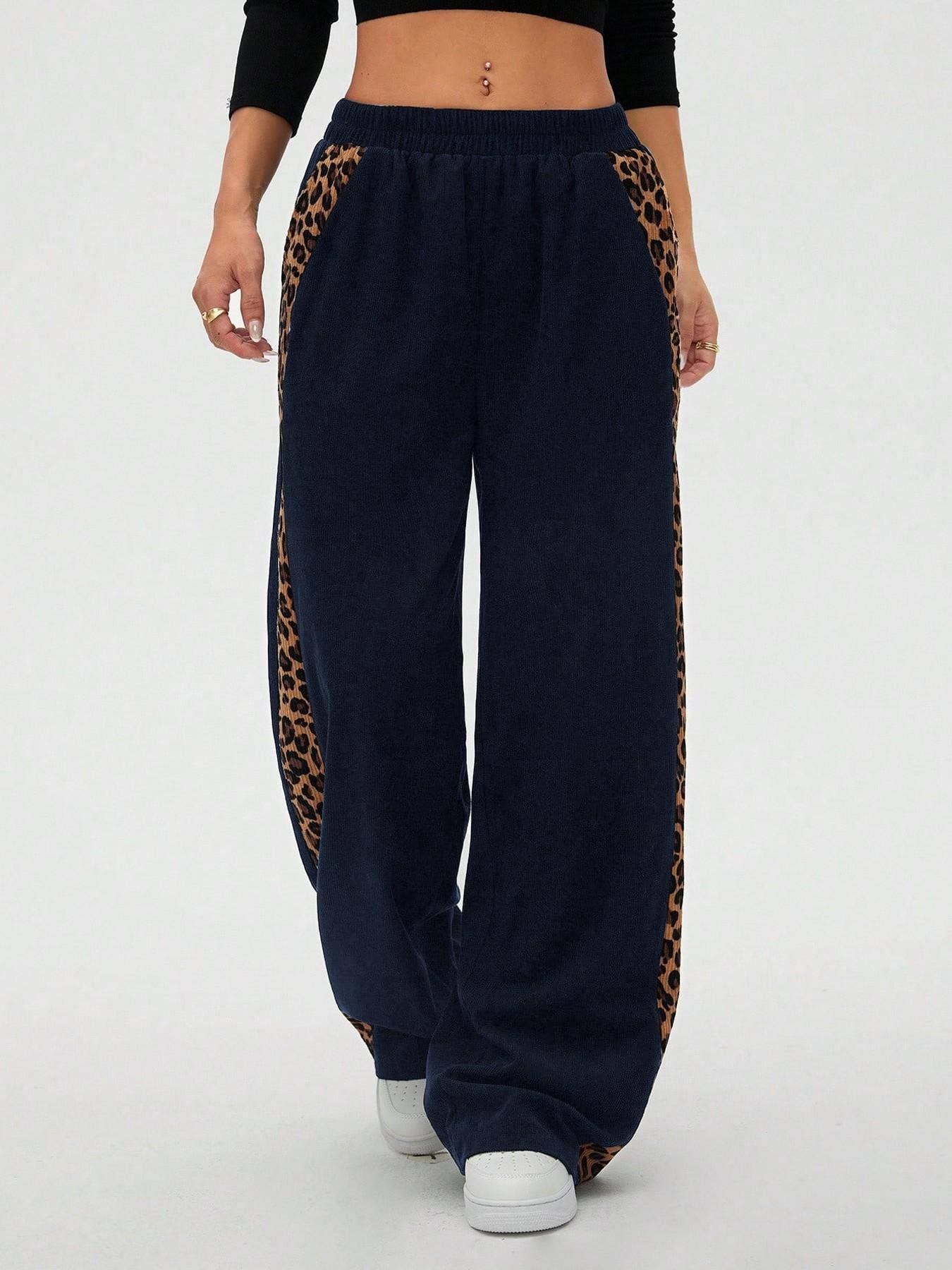 Montana BOHO: Corduroy, Side Leopard Stripe Wide Leg Pants