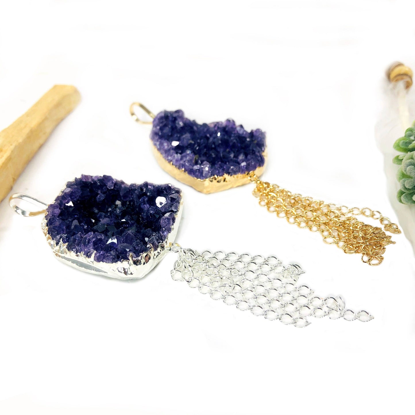 Amethyst Freeform Cluster Pendant Electroplated 24k Gold