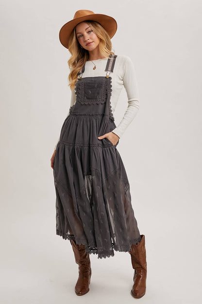 FREE SPIRIT DREAMER Series: LACE EMBROIDERED TULLE BIB MAXI DRESS