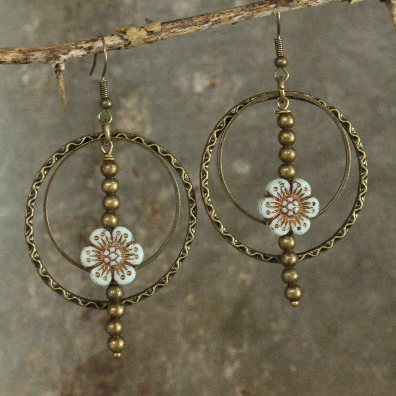 Picasso Wildflower Powder Blue Glass Bead Earrings: FREE SPIRIT DREAMER Series: Boho & Free-People loving styles.