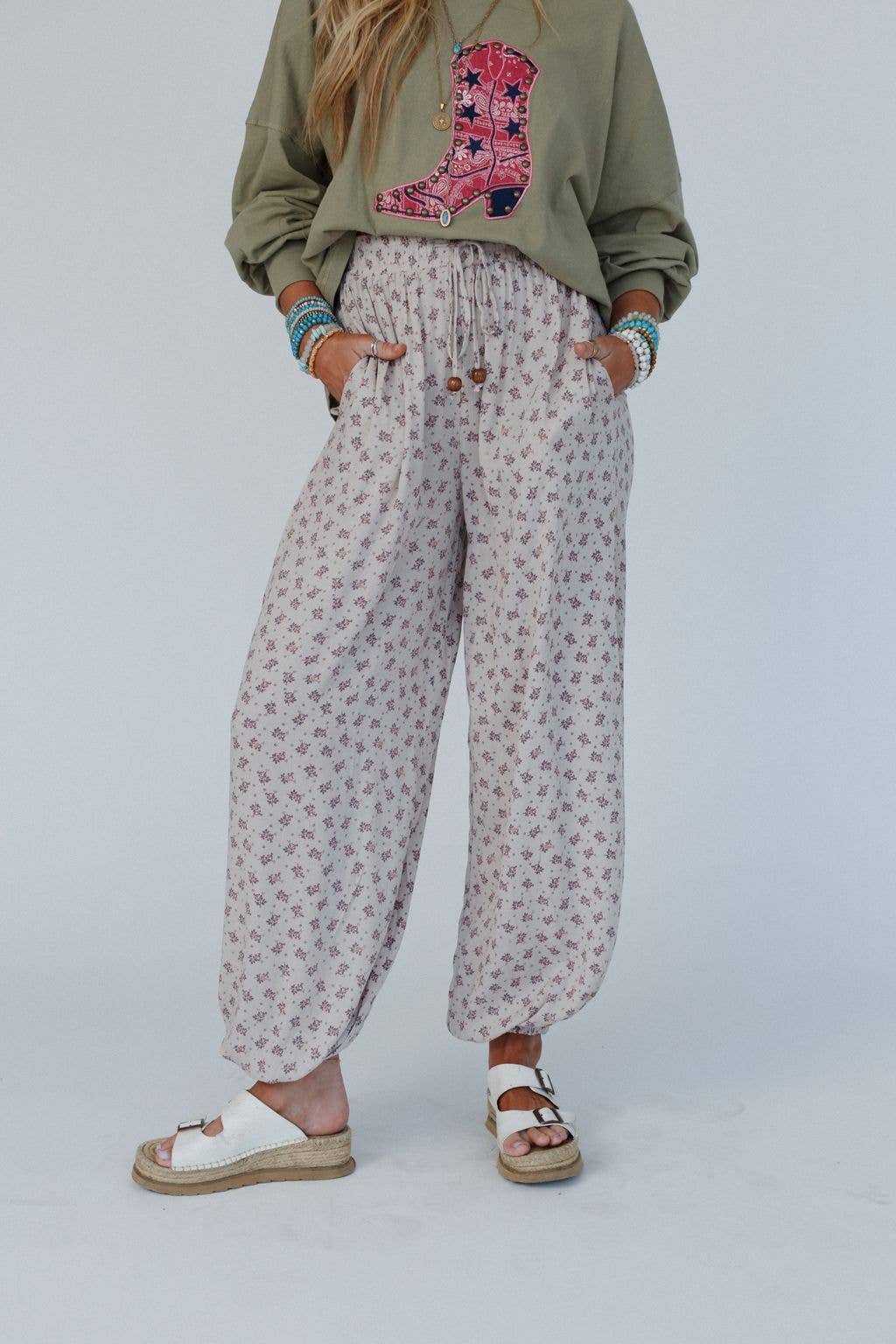 Free Spirit Dreamer: Wide Leg Cinched Pants - Taupe