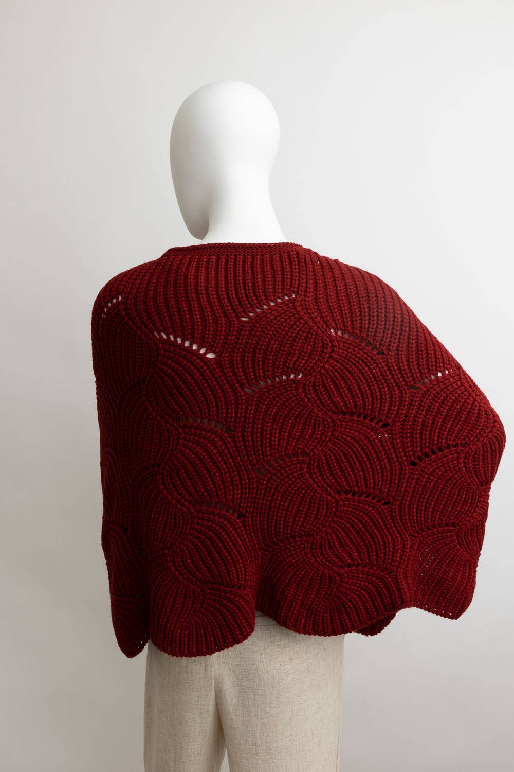Ribbed Knit Pattern Poncho w/ Sleeves (Olive)