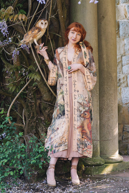 Duster: Lovelight Opera Duster Kimono Robe w/woodland deer & swallow