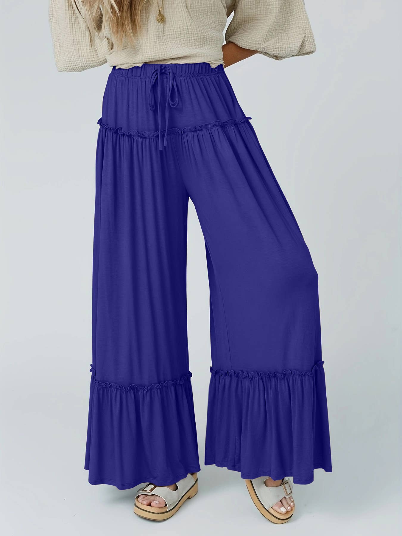 Ruffle Tiered Lace-Up Pants: Flirty Ruffle  & Light Weight—Montana Boho Western Spirit Fashion: