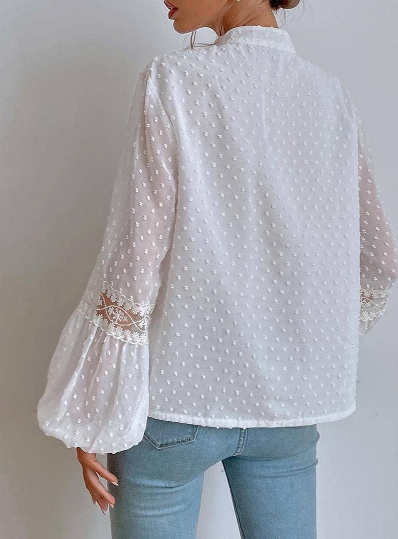 FREE SPIRIT DREAMER Series:Boho Polka Dot Sheer Lace Chiffon Blouse