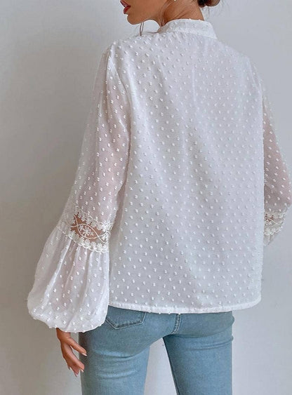 FREE SPIRIT DREAMER Series:Boho Polka Dot Sheer Lace Chiffon Blouse