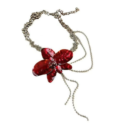 Vintage Drop Oil Flowers Pendant Tassel Necklace, Retro