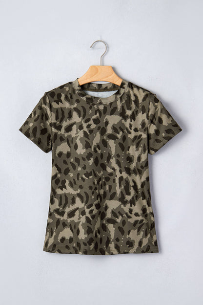 Leopard Print Mock Neck Cap Sleeve Tee: Montana Boho Western Spirit Fashion