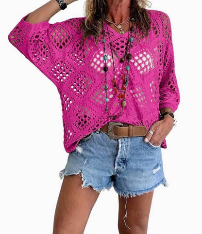 Bohemian Hollow Batwing Sleeve Crochet Poncho Top
