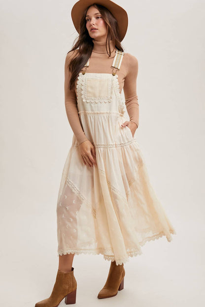 FREE SPIRIT DREAMER Series: LACE EMBROIDERED TULLE BIB MAXI DRESS