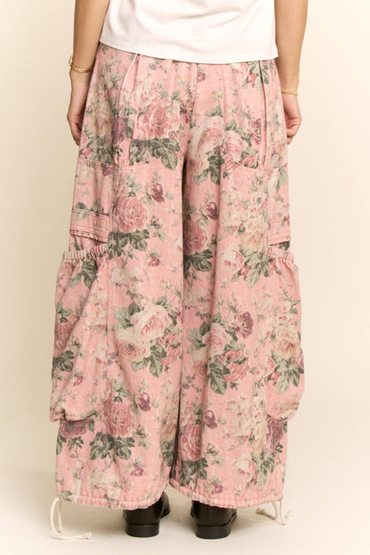FLOWER PRINTED DENIM WAIST DROPPED POCKETS PANT—FREE SPIRIT DREAMER Series