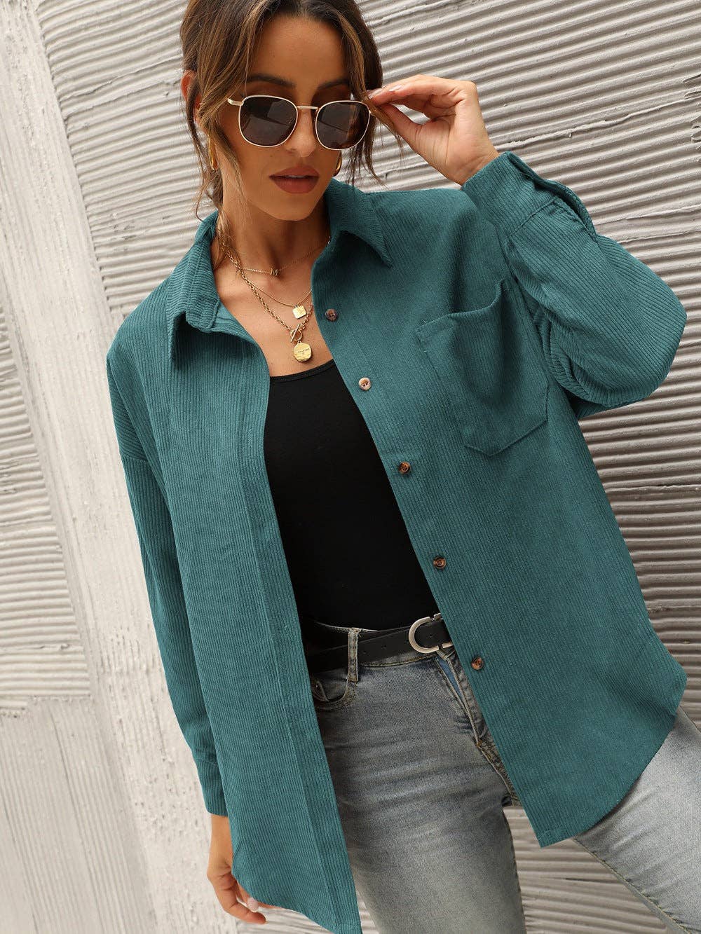 Montana Boho Western Spirit Fashion: Oversized Corduroy Button-Up Shirt