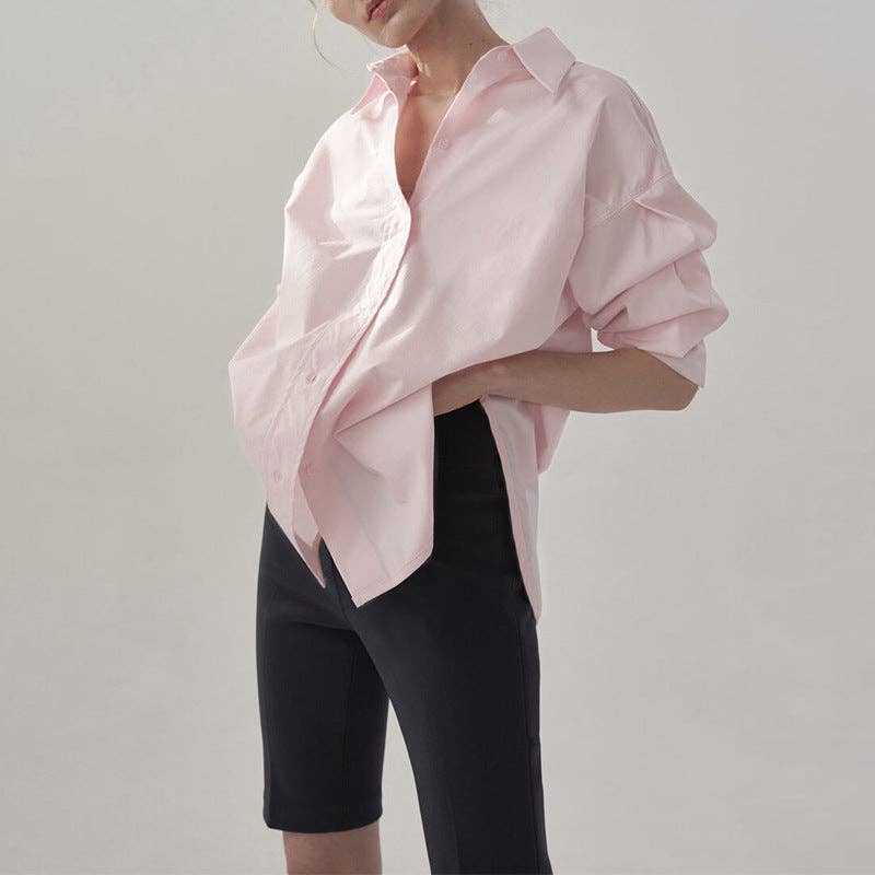 Be A Show-Stopper—Simply IRRESISTIBLE: Blue Oversized Cotton Shirt Button-Down Casual Long Sleeve Top