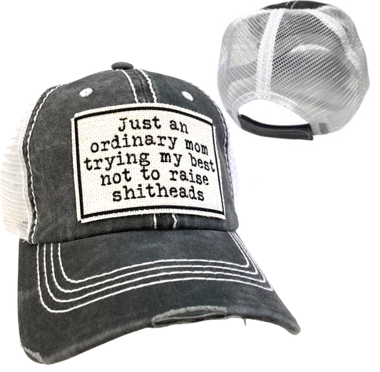 MOM TRYING NOT TO RAISE SHITHEADS | WOMAN'S HAT | DISTRESSED