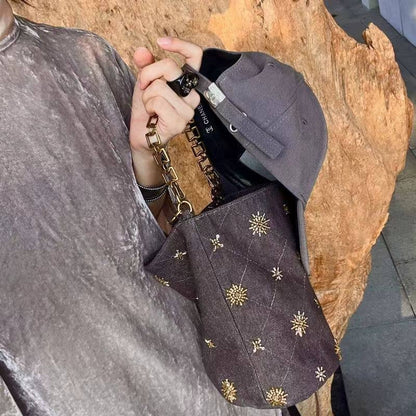 Boho & Free-People Loving Style: Studded Denim Shoulder Bucket bag