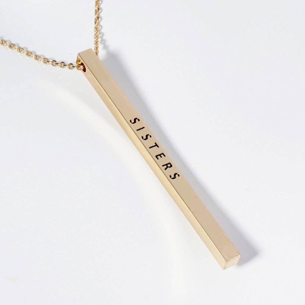 SISTERS Brass Metal Bar Pendant Necklace: Montana Boho Western Spirit Jewelry