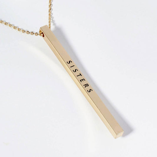 SISTERS Brass Metal Bar Pendant Necklace: Montana Boho Western Spirit Jewelry