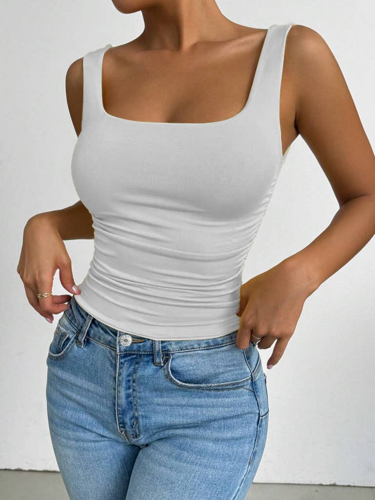 Everyday Basic Versatile Square neck stretchy tank top (Ruched sides; Very Slimming)
