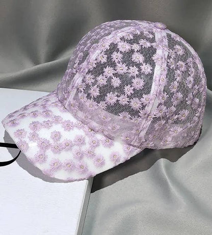 Boho Lace Mesh Cap Daisy Floral Baseball Cap