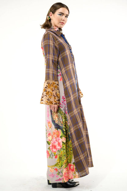 BoHo Fashion: Anna Button Up Shirt Dress | Plaid Maxi | Peacock Print