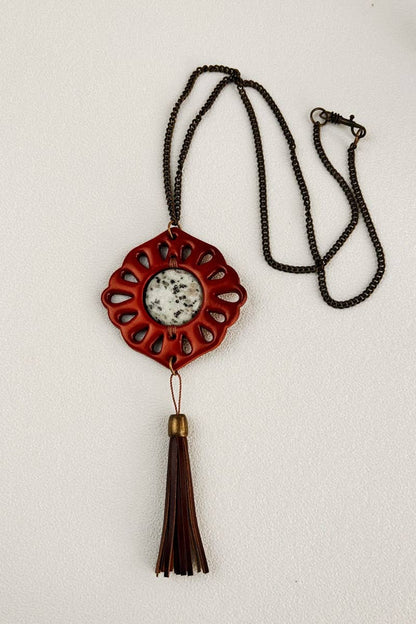 Leather & Mineral Pendant— Montana Boho Western Spirit Jewelry: