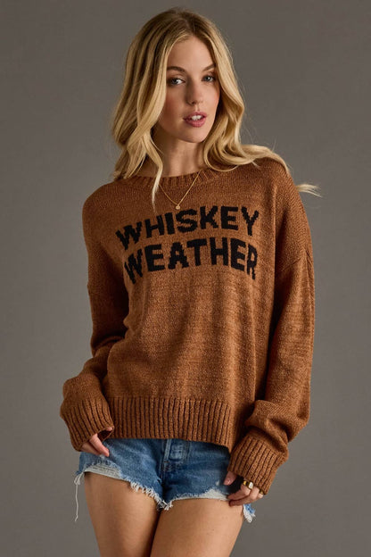Montana Boho Western Spirit Fashion: Brown Whiskey Weather Lightweight Sweater