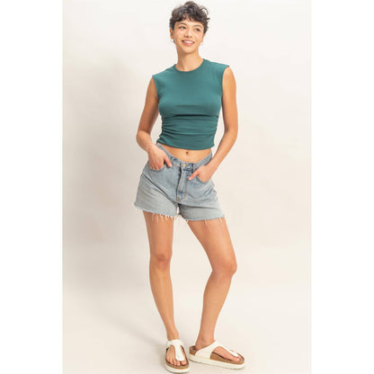 Ruched Waist Cap Sleeve Top