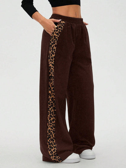 Montana BOHO: Corduroy, Side Leopard Stripe Wide Leg Pants