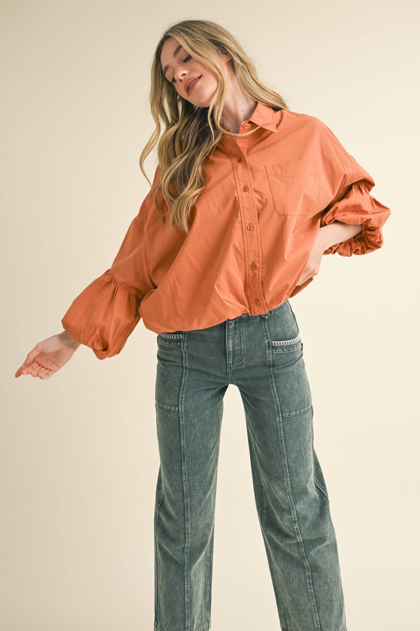 BUTTON DOWN BUBBLE SLEEVE TOP: FREE SPIRIT DREAMER Series: Boho &amp; Free-People loving styles.
