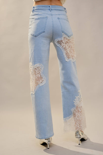 Lace Patchwork Straight Leg Jeans: Be A Show-Stopper—Simply IRRESISTIBLE