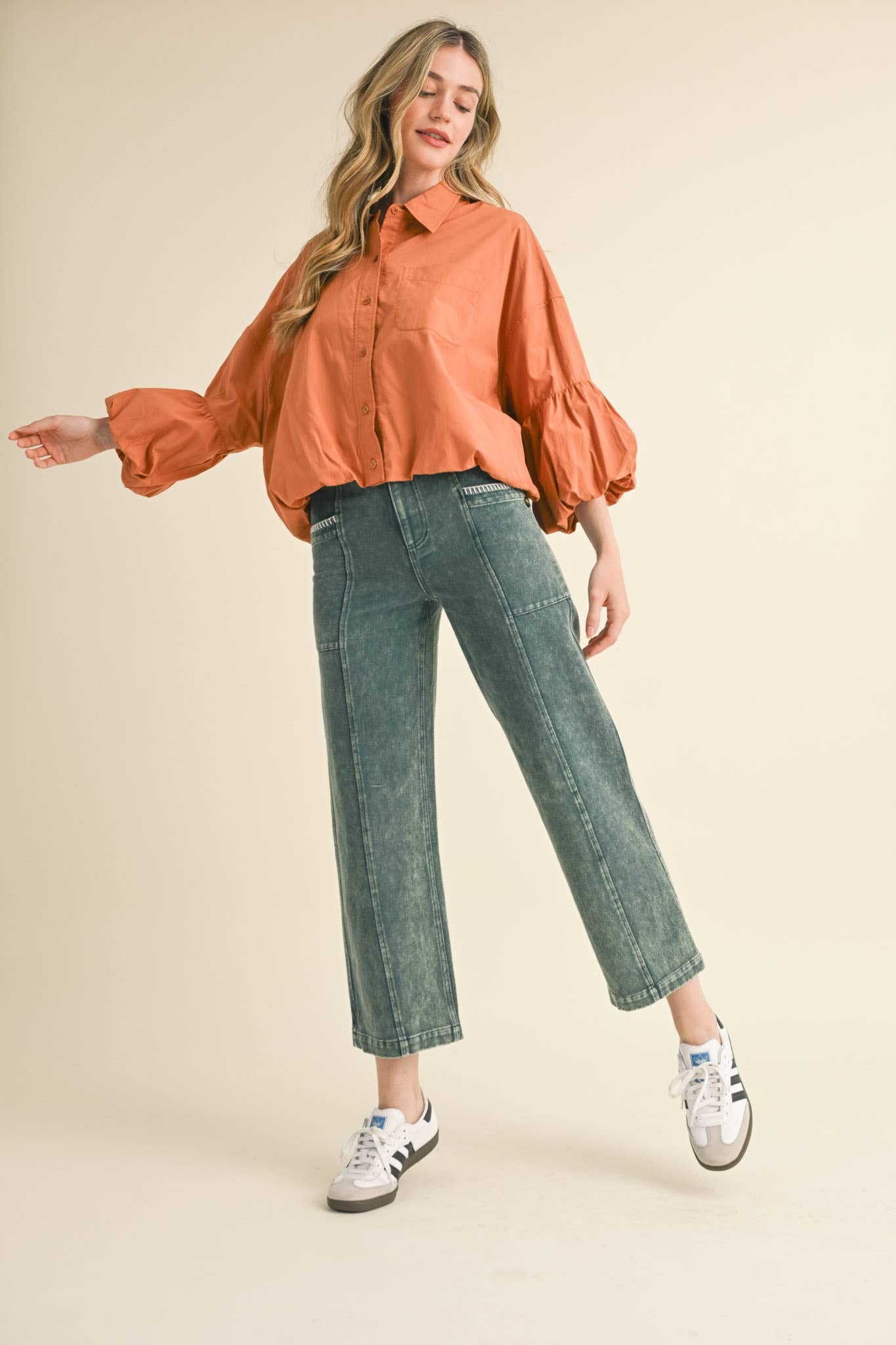 BUTTON DOWN BUBBLE SLEEVE TOP: FREE SPIRIT DREAMER Series: Boho &amp; Free-People loving styles.