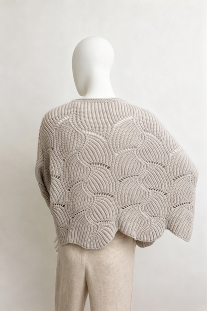 Ribbed Knit Pattern Poncho w/ Sleeves (Olive)