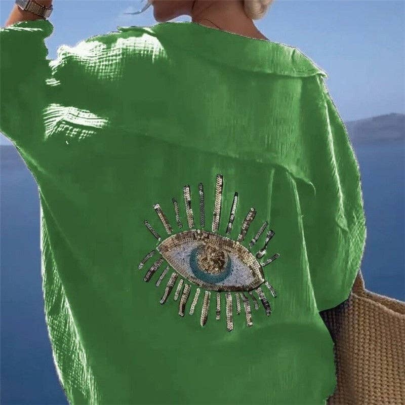 FREE SPIRIT DREAMER Series: Long Sleeve Shirt Embroidered Sequin Eye