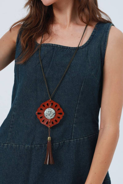 Leather & Mineral Pendant— Montana Boho Western Spirit Jewelry: