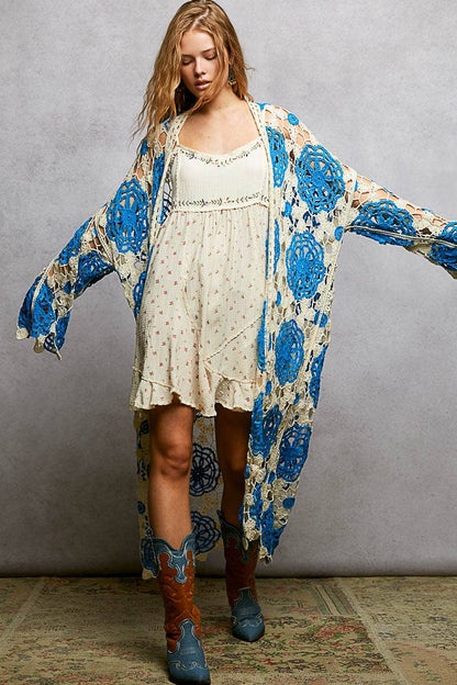 Maxi Long Sleeve Crochet Open Cardigan