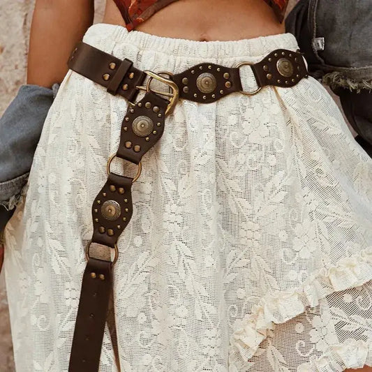 Montana Boho Western Spirit Fashion: This yummy fashion speaks to your boho western spirit, and this statement is a true Yellowstone-Vibe. Belt in Black or Brown Vegan Leather