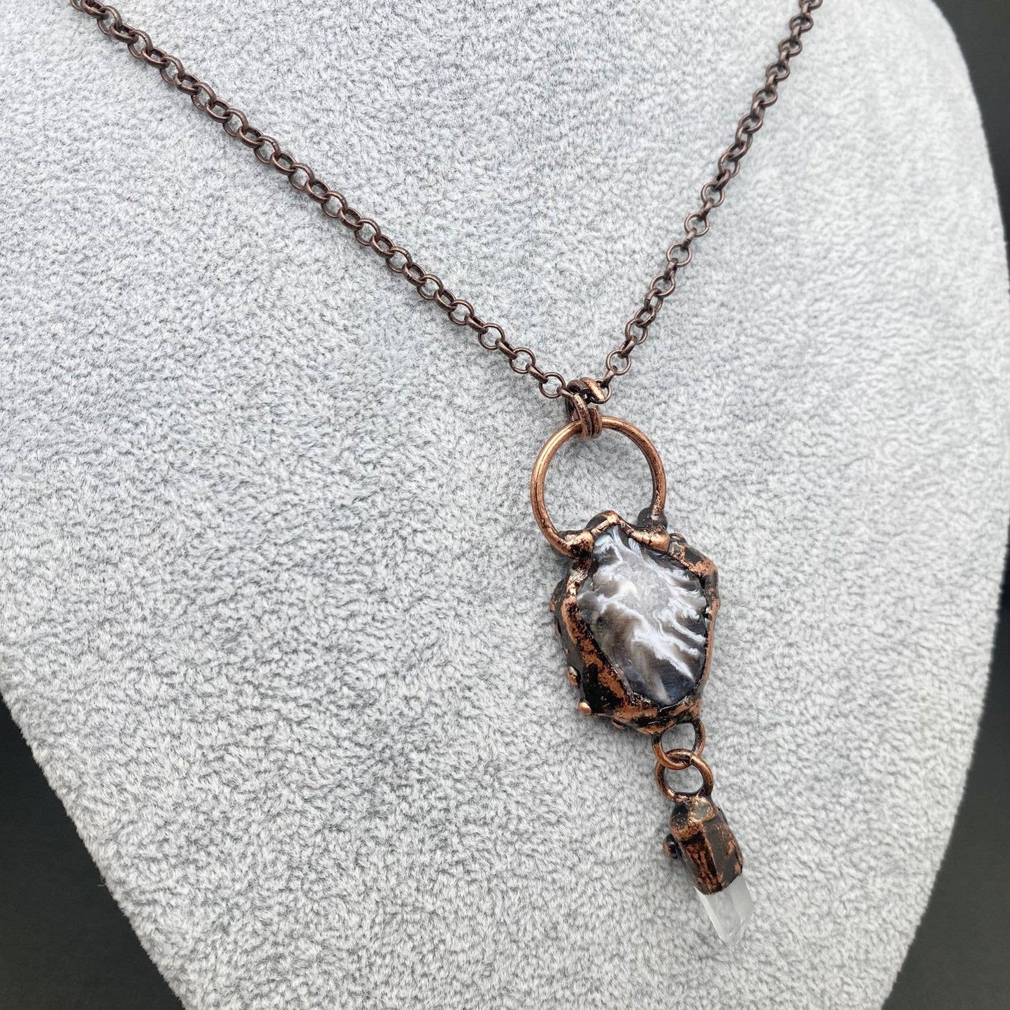 Rocky Mountain Spirit Jewelry: Vintage Onyx & White Crystal Bronze Necklace
