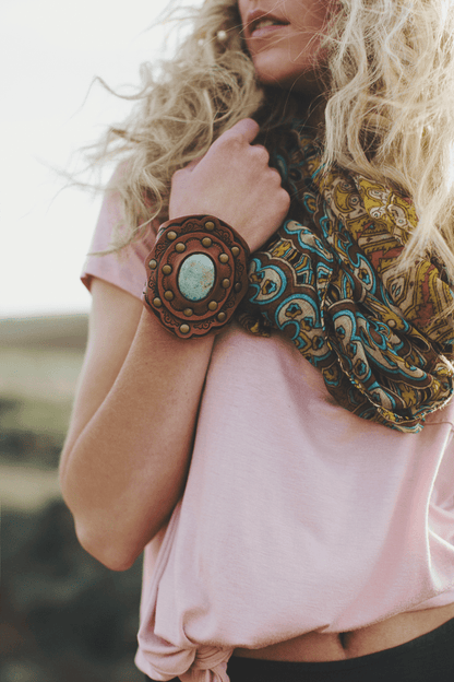 Montana Boho Western Spirit Jewerly: Aegean Boho Leather Cuff Bracelet - Brown