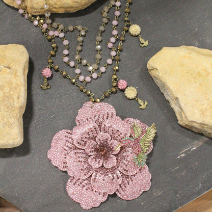 Power In The Flower Blushing Humming Bird Layered Necklace: FREE SPIRIT DREAMER Series: Boho & Free-People loving styles.