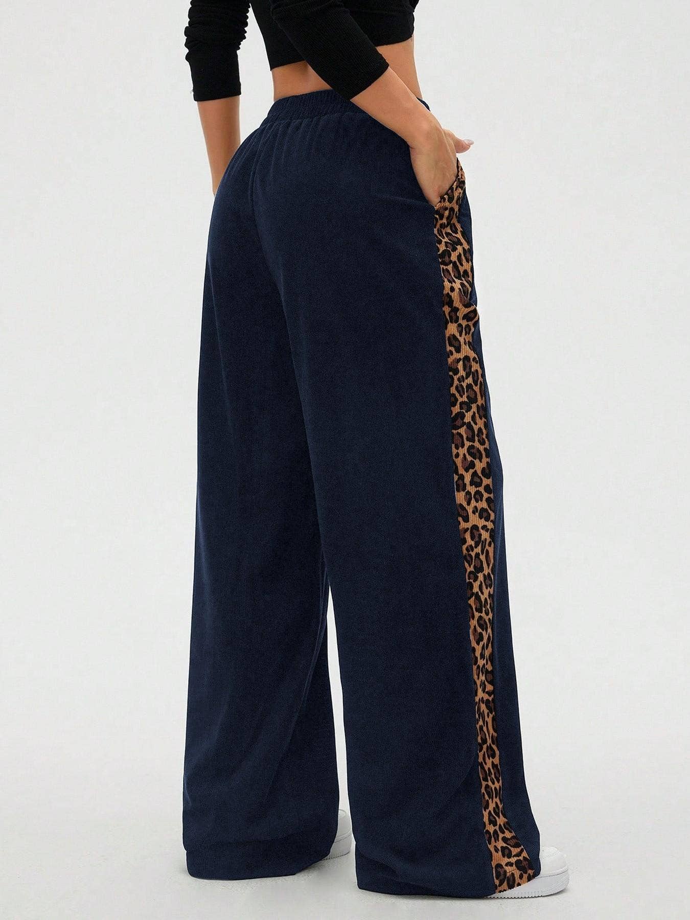 Montana BOHO: Corduroy, Side Leopard Stripe Wide Leg Pants