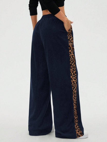 Montana BOHO: Corduroy, Side Leopard Stripe Wide Leg Pants