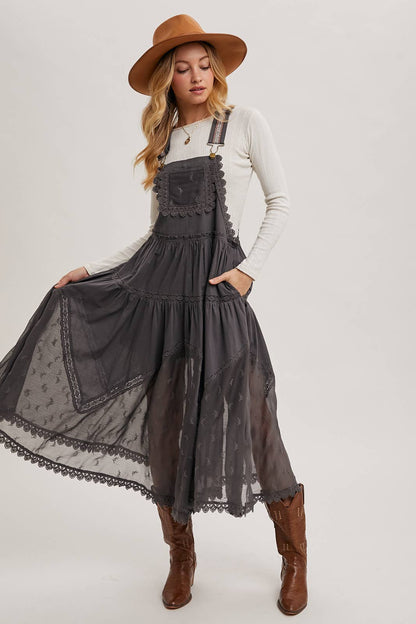 FREE SPIRIT DREAMER Series: LACE EMBROIDERED TULLE BIB MAXI DRESS