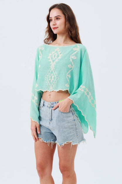 Boho Embroidered Cropped Kaftan Top