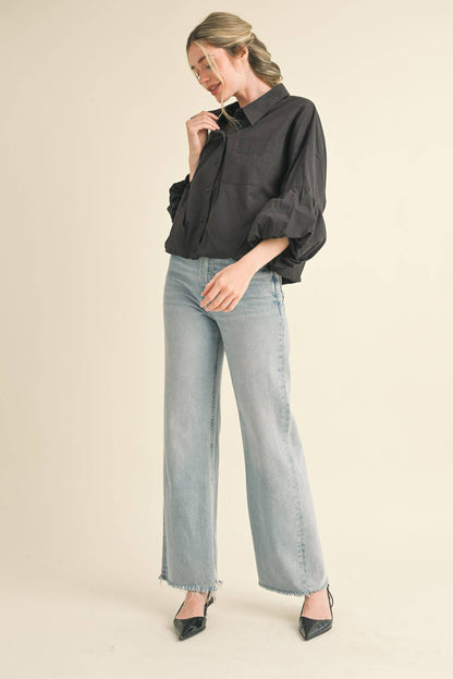 BUTTON DOWN BUBBLE SLEEVE TOP: FREE SPIRIT DREAMER Series: Boho &amp; Free-People loving styles.