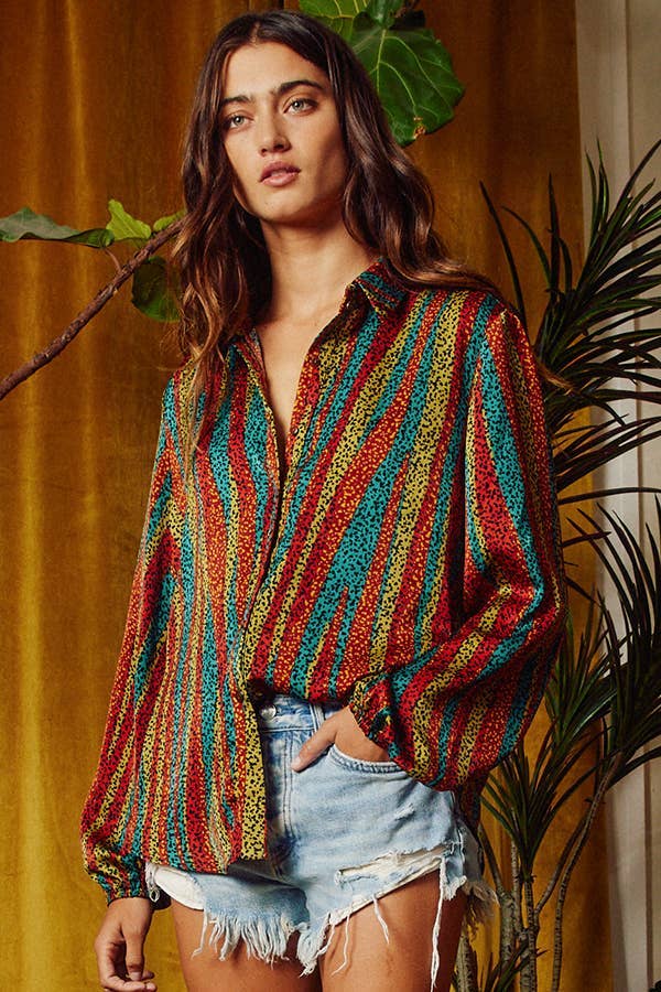 Montana Boho Western Spirit Fashion: Multi Color Long Sleeve Shirt Blouse