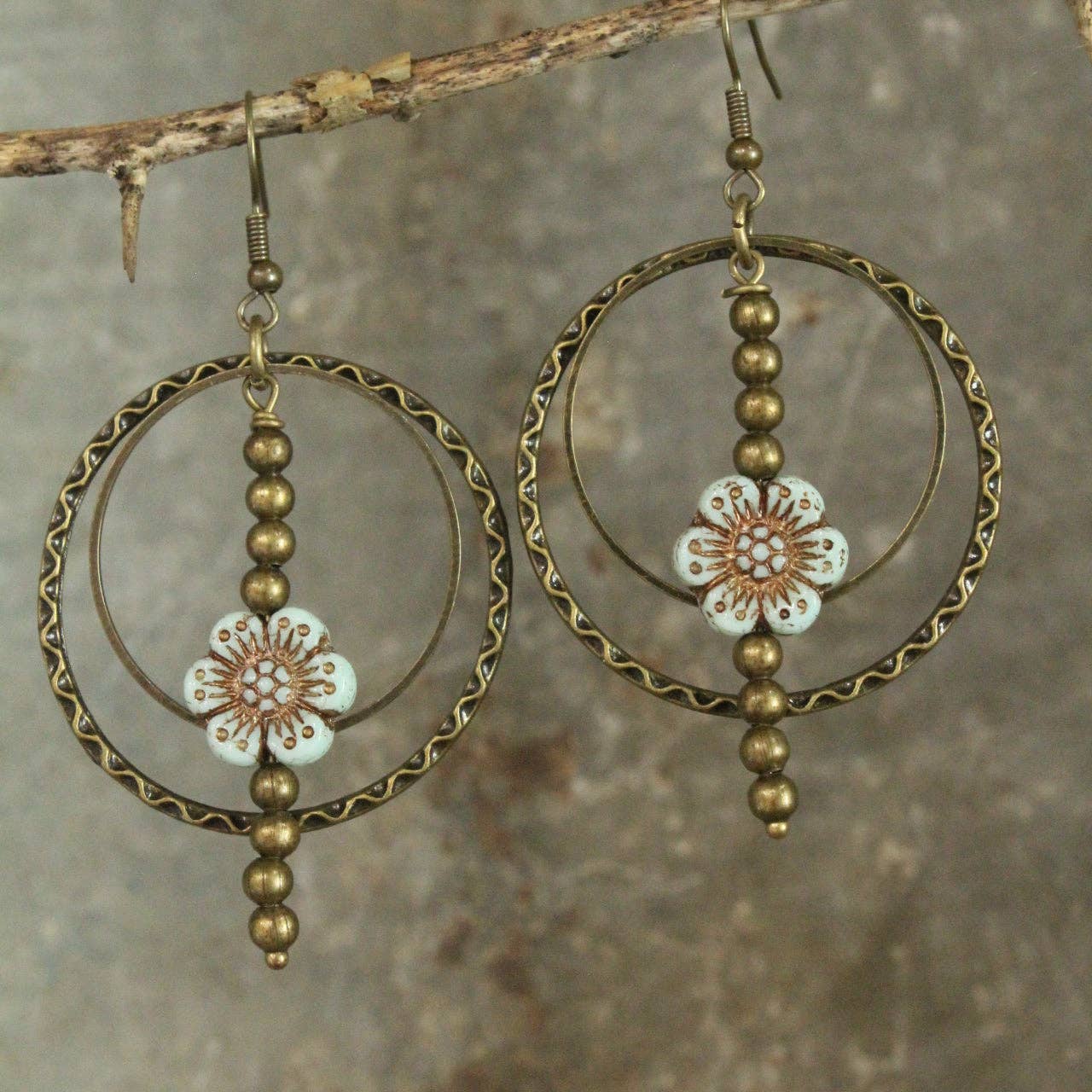 Picasso Wildflower Powder Blue Glass Bead Earrings: FREE SPIRIT DREAMER Series: Boho & Free-People loving styles.