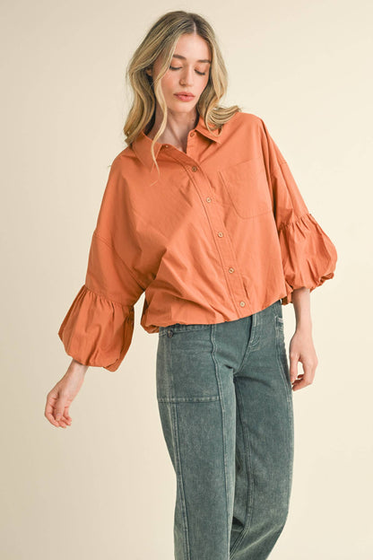 BUTTON DOWN BUBBLE SLEEVE TOP: FREE SPIRIT DREAMER Series: Boho &amp; Free-People loving styles.