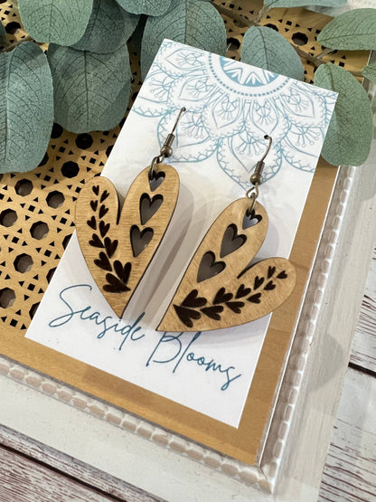 Boho HEART maple wood earring: Montana Boho Western Spirit Jewelry:
