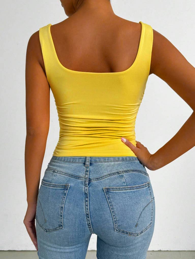 Everyday Basic Versatile Square neck stretchy tank top (Ruched sides; Very Slimming)